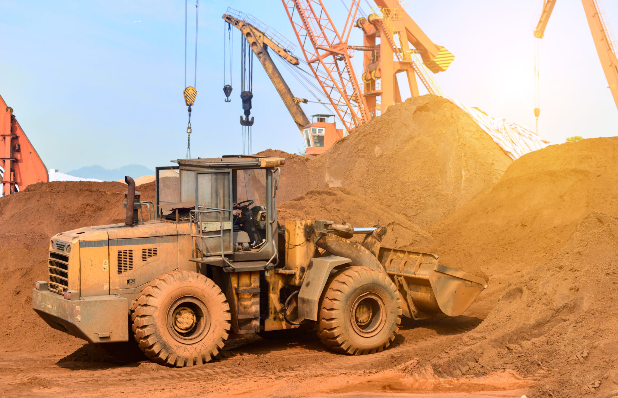 Close-up of a construction site excavator